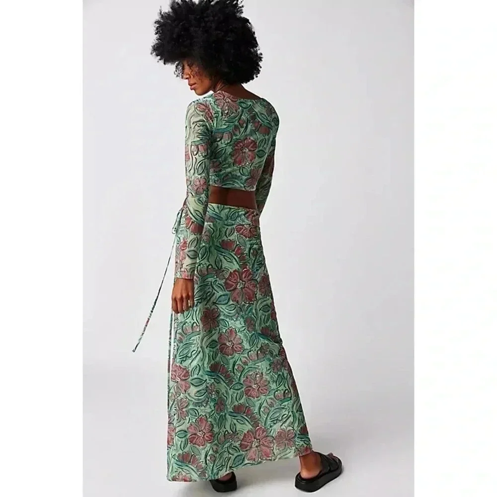 NWT Free People Supernova Two-Piece Maxi Skirt Set Green Medium